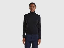 Benetton, Schwarzer Rollkragenpullover Aus Merinowolle, größe S, Schwarz, female von United Colors of Benetton