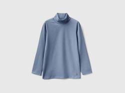Benetton, Stretchiges T-shirt Mit Hohem Kragen, größe S, Hellblau, female von United Colors of Benetton