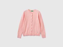 Benetton, Strickjacke Aus Einer Baumwollmischung Mit Rundausschnitt, größe 2XL, Pink, female von United Colors of Benetton