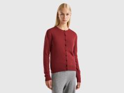 Benetton, Strickjacke Aus Reiner Merinowolle In Bordeauxrot Mit Rundausschnitt, größe XS, Bordeaux, female von United Colors of Benetton