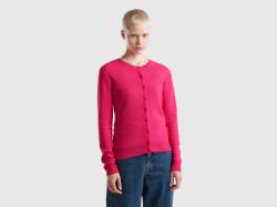 Benetton, Strickjacke Aus Reiner Merinowolle In Fuchsia Mit Rundausschnitt, größe XS, Fuchsia, female von United Colors of Benetton