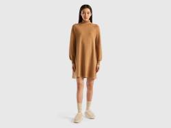 Benetton, Strickkleid Mit Hohem Kragen, größe L-XL, Camel, female von United Colors of Benetton