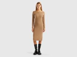 Benetton, Strickkleid Mit U-boot-ausschnitt, größe M, Camel, female von United Colors of Benetton