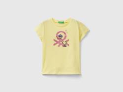Benetton, T-shirt Aus Bio-baumwoll-mit Print, größe 90, Gelb, female von United Colors of Benetton