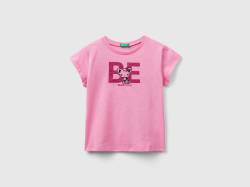 Benetton, T-shirt Aus Bio-baumwoll-mit Print, größe 98, Pink, female von United Colors of Benetton
