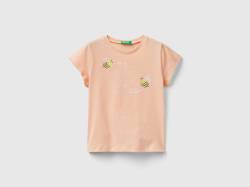 Benetton, T-shirt Aus Bio-baumwolle Mit Glitter, größe 104, Pfirsichrosa, female von United Colors of Benetton