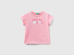 Benetton, T-shirt Aus Bio-baumwolle Mit Glitter, größe 110, Pink, female von United Colors of Benetton