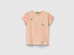 Benetton, T-shirt Aus Bio-baumwolle Mit Glitter, größe 90, Pfirsichrosa, female von United Colors of Benetton