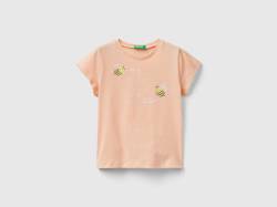 Benetton, T-shirt Aus Bio-baumwolle Mit Glitter, größe 98, Pfirsichrosa, female von United Colors of Benetton