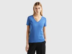 Benetton, T-shirt Aus Reiner Baumwolle Mit V-ausschnitt, größe XS, Blau, female von United Colors of Benetton