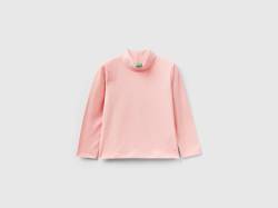 Benetton, T-shirt Aus Stretchiger Baumwolle Mit Stehkragen, größe 82, Pink, female von United Colors of Benetton