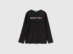 Benetton, T-shirt Mit Langen Ärmeln Und Glitzerprint, größe 3XL, Schwarz, female von United Colors of Benetton