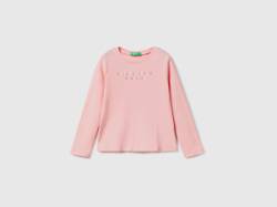 Benetton, T-shirt Mit Langen Ärmeln Und Glitzerprint, größe 82, Pink, female von United Colors of Benetton