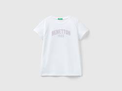 Benetton, T-shirt Mit Logo 100% Baumwolle, größe L, Weiss, female von United Colors of Benetton