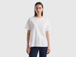 Benetton, T-shirt Mit Rundhalsausschnitt Aus Geflammter Baumwolle, größe XXS, Weiss, female von United Colors of Benetton