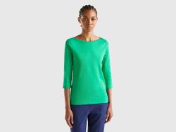 Benetton, T-shirt Mit U-bootausschnitt Aus 100% Baumwolle, größe XXS, Grün, female von United Colors of Benetton