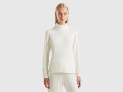 Benetton, Weißer Rollkragenpullover In Einer Mischung Aus Wolle Und Cashmere, größe L, Cremeweiss, female von United Colors of Benetton