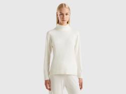 Benetton, Weißer Rollkragenpullover In Einer Mischung Aus Wolle Und Cashmere, größe S, Cremeweiss, female von United Colors of Benetton