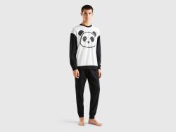 Benetton, Zweifarbiger Pyjama Mit Panda-print, größe XL, Bunt, male von United Colors of Benetton