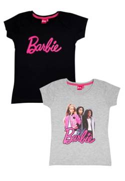 Barbie T-Shirt für Mädchen Oberteil Kinder Shirt kurzärmlig Schwarz/Grau (2er Pack) (DE/NL/SE/PL, Numerisch, 122, 128, Regular, Schwarz/Grau) von United Labels