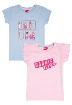 Barbie T-Shirt mit Rüschen für Mädchen Oberteil Kinder Shirt kurzärmlig Blau/Rosa (2er Pack) (DE/NL/SE/PL, Numerisch, 134, 140, Regular, Blau/Rosa) von United Labels