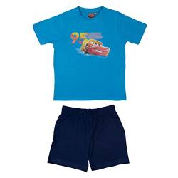 Disney Cars Schlafanzug für Jungen - Lightning McQueen Kinder Pyjama Set Kurzarm Oberteil mit Hose Blau (as3, Numeric, Numeric_110, Numeric_116, Regular, 110-116) von United Labels