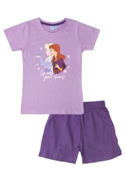 Disney Frozen - Die Eiskönigin Schlafanzug für Mädchen - Kinder Pyjama Set Kurzarm Oberteil mit Hose Lila (DE/NL/SE/PL, Numerisch, 134, 140, Regular, Lila) von United Labels