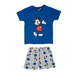 Disney Mickey Mouse Schlafanzug für Jungen Kinder Pyjama Set Kurzarm Oberteil mit Hose Blau/Grau (as3, Numeric, Numeric_122, Numeric_128, Regular, 122-128) von United Labels