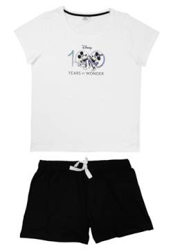 Disney Minnie Mouse 100 Years of Wonder Schlafanzug für Damen Pyjama Set Kurzarm Oberteil mit Hose Weiß/Schwarz (DE/NL/SE/PL, Alphanumerisch, L, Regular, Regular, Weiß/Schwarz) von United Labels