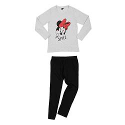 Disney Minnie Mouse Damen Pyjama Schlafanzug Set Langarm Oberteil mit Hose Grau Schwarz (M) von United Labels