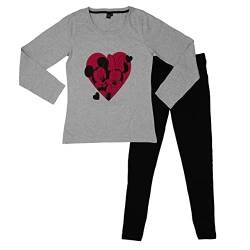 Disney Minnie Mouse Schlafanzug für Damen - Herzen Pyjama Set Langarm Oberteil mit Hose Grau/Schwarz (as3, Alpha, s, Regular, Regular) von United Labels