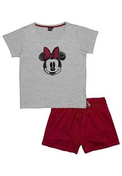 Disney Minnie Mouse Schlafanzug für Damen Pyjama Set Kurzarm Oberteil mit Hose Grau/Rot (as3, Alpha, l, Regular, Regular) von United Labels
