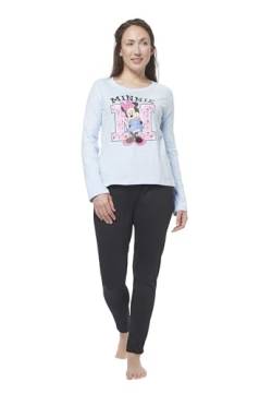 Disney Minnie Mouse Schlafanzug für Damen - Pyjama Set Langarm Oberteil mit Hose Blau/Schwarz (DE/NL/SE/PL, Alphanumerisch, M, Regular, Regular, Blau/Schwarz) von United Labels