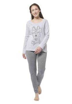 Disney Minnie Mouse Schlafanzug für Damen - Pyjama Set Langarm Oberteil mit Hose Grau (DE/NL/SE/PL, Alphanumerisch, M, Regular, Regular, Grau) von United Labels