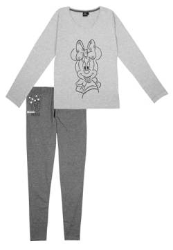 Disney Minnie Mouse Schlafanzug für Damen - Pyjama Set Langarm Oberteil mit Hose Grau (DE/NL/SE/PL, Alphanumerisch, S, Regular, Regular, Grau) von United Labels