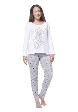 Disney Minnie Mouse Schlafanzug für Damen - Pyjama Set Langarm Oberteil mit Hose Weiß/Grau (DE/NL/SE/PL, Alphanumerisch, M, Regular, Regular, Weiß/Grau) von United Labels