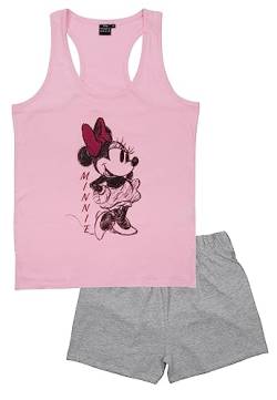 Disney Minnie Mouse Schlafanzug für Damen Pyjama Set ohne Ärmel Oberteil mit Hose Rosa/Grau (as3, Alpha, s, Regular, Regular) von United Labels