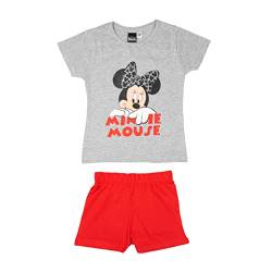 Disney Minnie Mouse Schlafanzug für Mädchen Kinder Pyjama Set Kurzarm Oberteil mit Hose Grau/Rot (as3, Numeric, Numeric_110, Numeric_116, Regular, 110-116) von United Labels