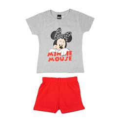 Disney Minnie Mouse Schlafanzug für Mädchen Kinder Pyjama Set Kurzarm Oberteil mit Hose Grau/Rot (as3, Numeric, Numeric_98, Numeric_104, Regular, 98-104) von United Labels