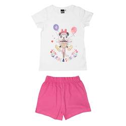 Disney Minnie Mouse Schlafanzug für Mädchen Kinder Pyjama Set Kurzarm Oberteil mit Hose Weiß/Pink (as3, Numeric, Numeric_98, Numeric_104, Regular, 98-104) von United Labels