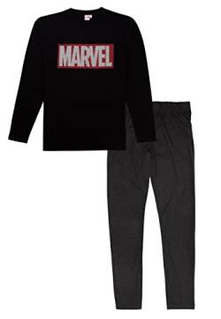 Marvel Schlafanzug für Männer Pyjama Set Langarm Oberteil mit Hose Schwarz/Grau (as3, Alpha, m, Regular, Regular) von United Labels