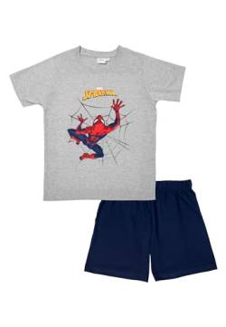 Marvel Spiderman Schlafanzug für Jungen - Kinder Pyjama Set Kurzarm Oberteil mit Hose Grau/Blau (DE/NL/SE/PL, Numerisch, 110, 116, Regular, Grau/Blau) von United Labels