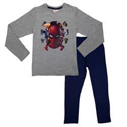 Marvel Spiderman Schlafanzug für Jungen Kinder Pyjama Set Langarm Oberteil mit Hose Grau/Blau (as3, Numeric, Numeric_122, Numeric_128, Regular) von United Labels