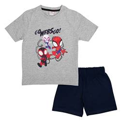 Marvel Spiderman Schlafanzug für Jungen - Spidey - Kinder Pyjama Set Kurzarm Oberteil mit Hose Grau/Schwarz (as3, Numeric, Numeric_122, Numeric_128, Regular) von United Labels