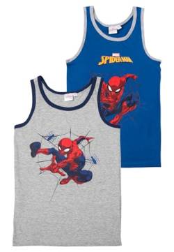 Marvel Spiderman Unterhemd für Jungen - Kinder Tank Top Hemdchen Unterwäsche Grau/Blau (2er Pack) (DE/NL/SE/PL, Numerisch, 110, 116, Regular, Grau/Blau) von United Labels