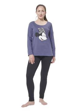 Minnie Maus Damen Schlafanzug lang, Frauen Pyjama langärmlig warm Grau Disney (M) von United Labels