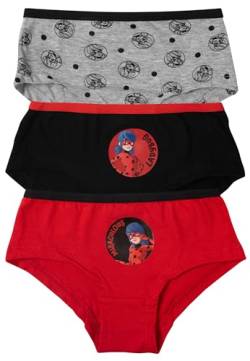 Miraculous Panty für Mädchen - Ladybug Kinder Unterhose Slip Unterwäsche Rot Schwarz Grau (3er Pack) (DE/NL/SE/PL, Numerisch, 122, 128, Regular, Rot/Schwarz/Grau) von United Labels