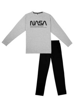 NASA Schlafanzug für Herren Pyjama Set Langarm Oberteil mit Hose Grau/Schwarz (DE/NL/SE/PL, Alphanumerisch, M, Regular, Regular, Grau/Schwarz) von United Labels