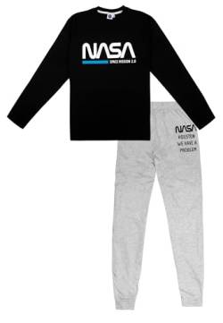 NASA Schlafanzug für Herren Pyjama Set Langarm Oberteil mit Hose Schwarz/Grau (DE/NL/SE/PL, Alphanumerisch, L, Regular, Regular, Schwarz/Grau) von United Labels