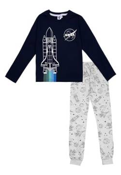 NASA Schlafanzug für Jungen - Kinder Pyjama Set Langarm Oberteil mit Hose Blau/Grau (DE/NL/SE/PL, Numerisch, 122, 128, Regular, Blau/Grau) von United Labels